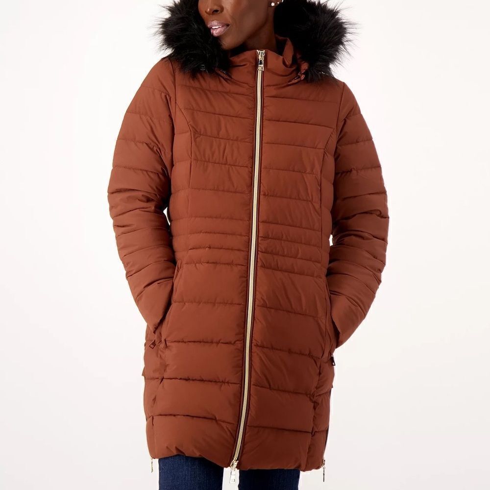 Nuage Stretch Removable Faux Fur Trim Hood Puffer Coat